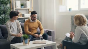 seeking therapy in a small office setting